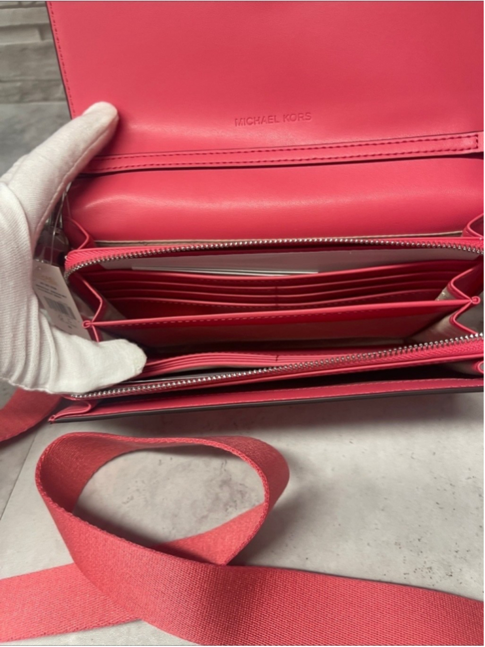 Michael Kors Ombre Signature Logo Crossbody Bag Hibiscus Pink - Picture 4 of 5